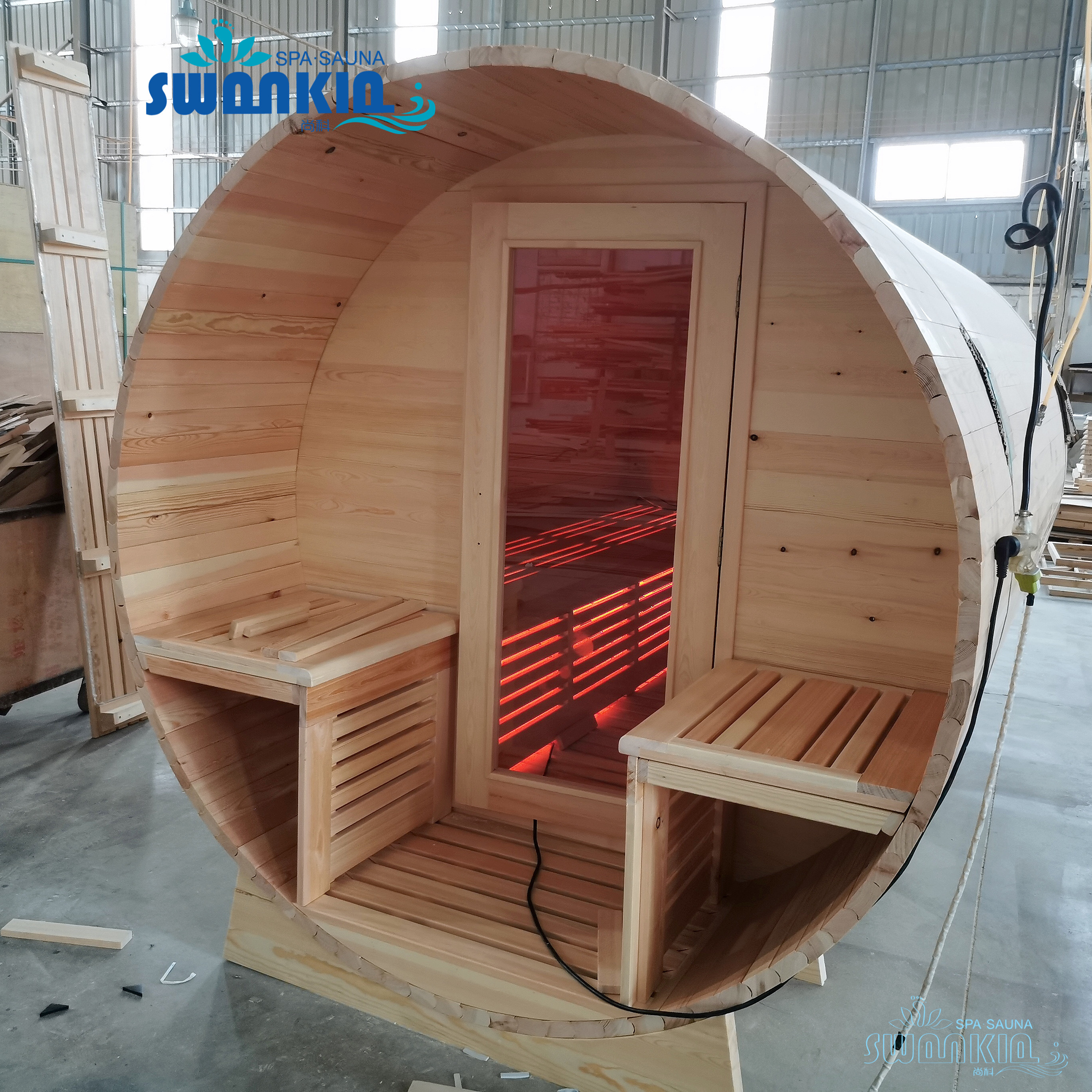 Customization Hemlock wood electric stove heater wooden sauna house outdoor front porch barrel 8 people sauna room