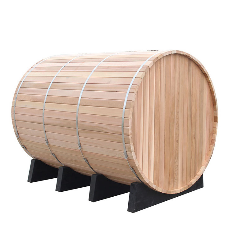 High Quality Clear Red Cedar Customization 6 People Wooden Outdoor Barrel Sauna With Porch