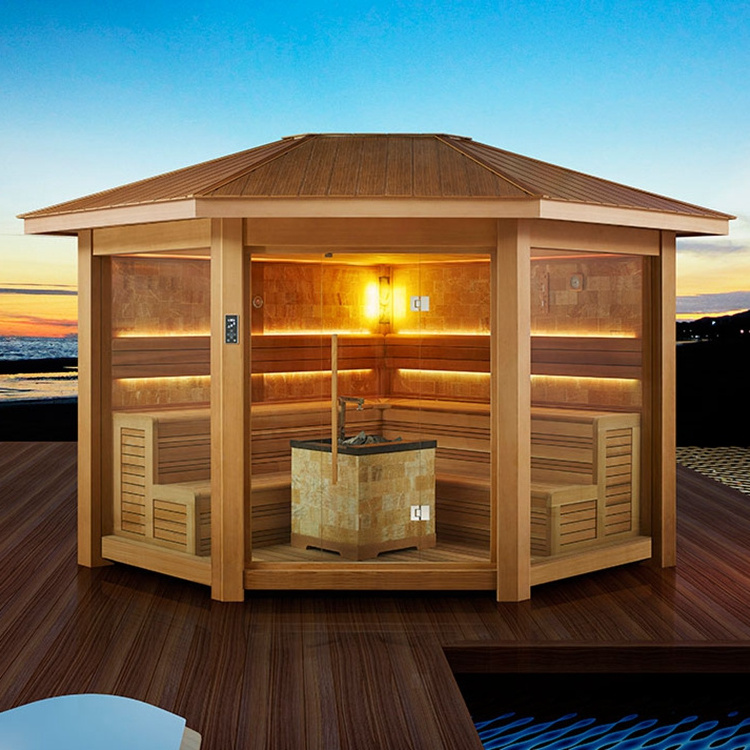 Outdoor Red cedar  sauna room wooden house Gazebo