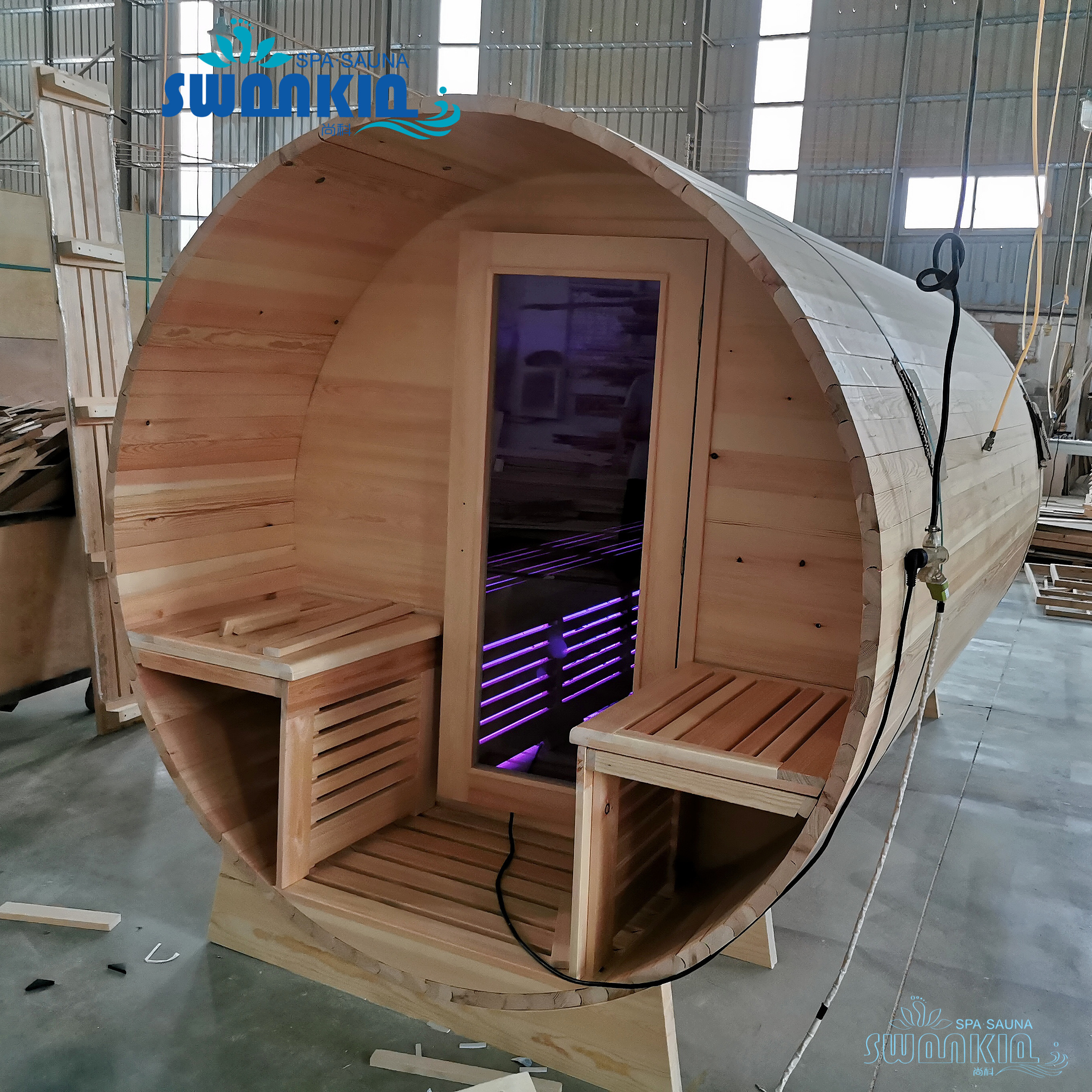 Customization Hemlock wood electric stove heater wooden sauna house outdoor front porch barrel 8 people sauna room