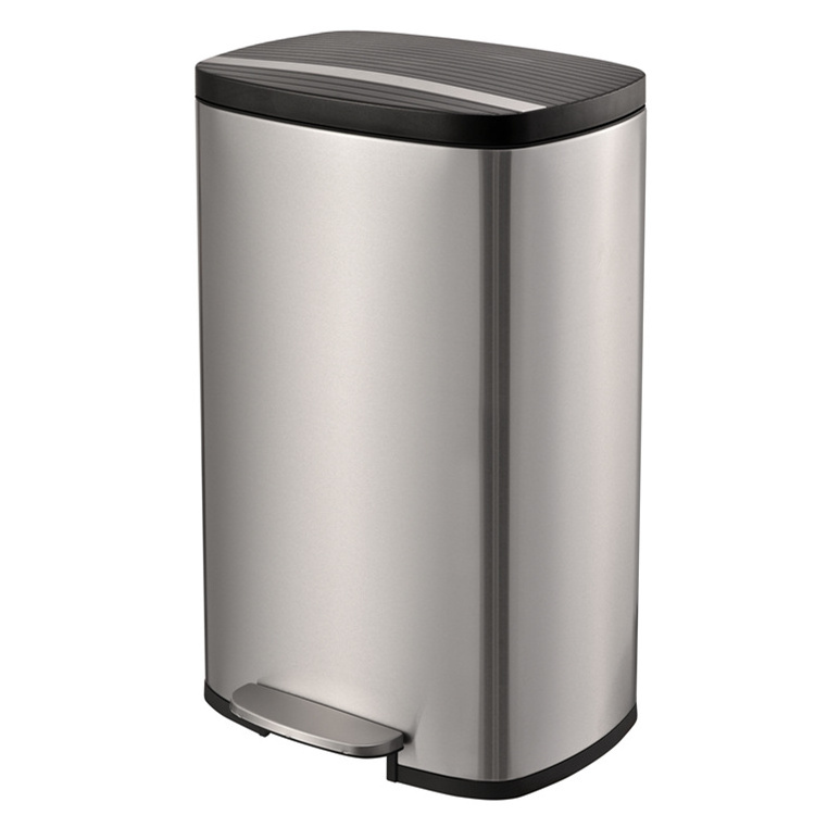 13 Gallon Stainless Steel Rectangle Kitchen Trash Can with Foot Pedal Eco-Friendly Storage for Recycling