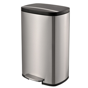 13 Gallon Stainless Steel Rectangle Kitchen Trash Can with Foot Pedal Eco-Friendly Storage for Recycling