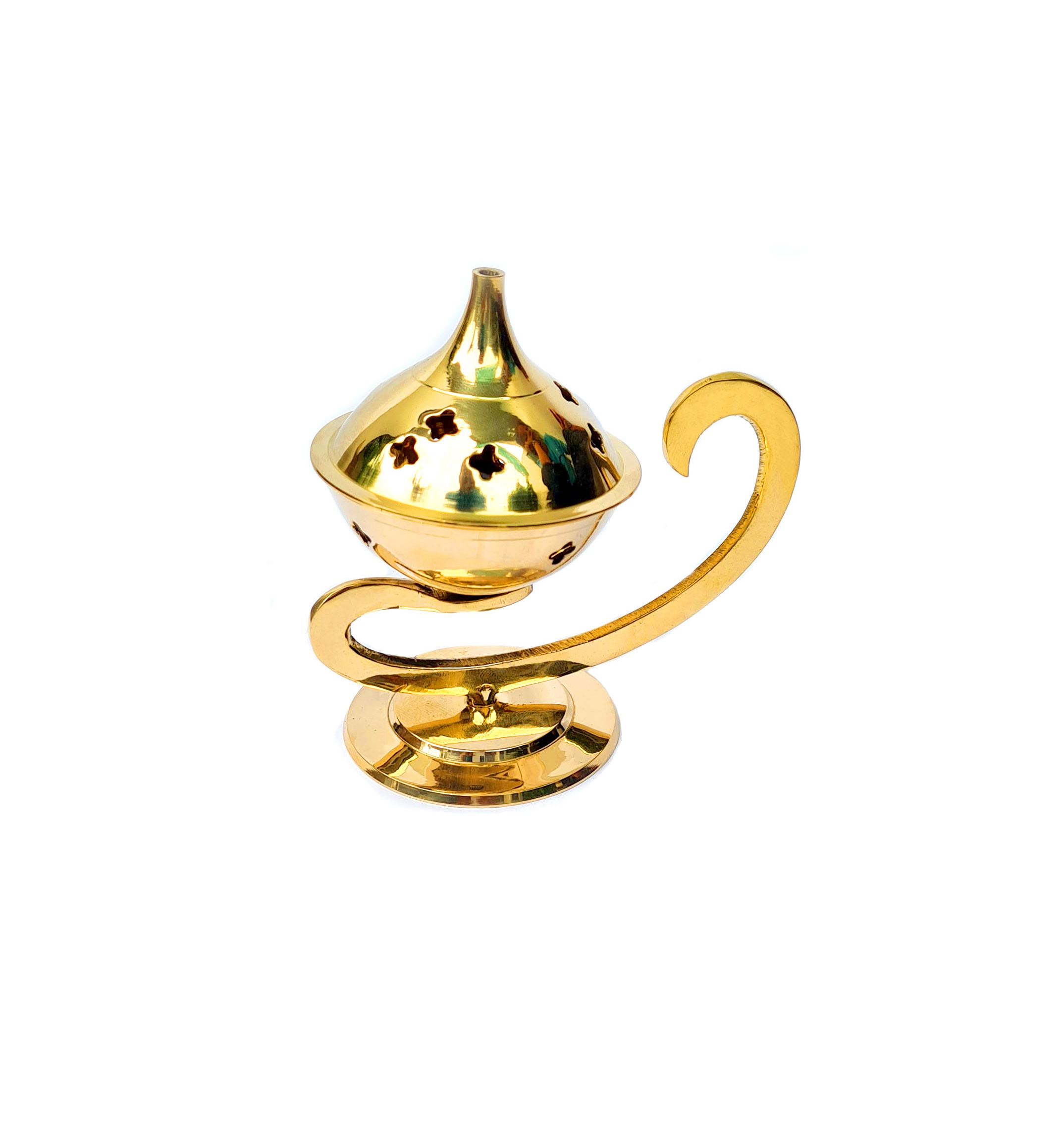 Gold Brass Metal Resin Charcoal Incense Burner Dhoop Loban Bakhoor Cone Burner for Incense Aromatic for Religious Purpose