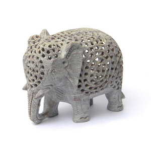 Soapstone Undercut Elephant Hand Crafted Statue For Home Decoration Stone Natural Carved Carving Figurine Home Decoration