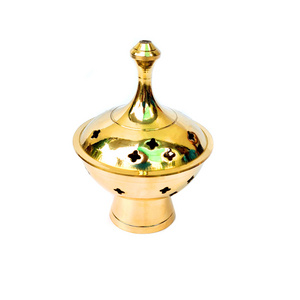 Gold Brass Metal Resin Charcoal Incense Burner Dhoop Loban Bakhoor Cone Burner for Incense Aromatic for Religious Purpose