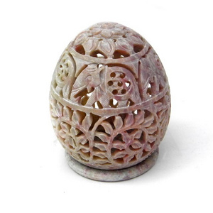 Natural Stone Soapstone Oval Stone Candle Holder Carved carving Holes Design Candle Incense Resin Burner Round with Base Stone