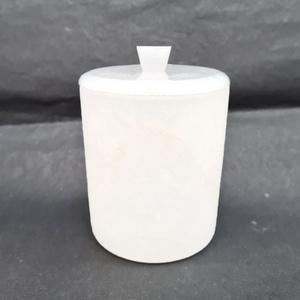 Natural Stone White Alabaster Candle Jar with Lid with Knob Metal Knob Candle Vessel Wax Container Votive Holder with Stone Lid