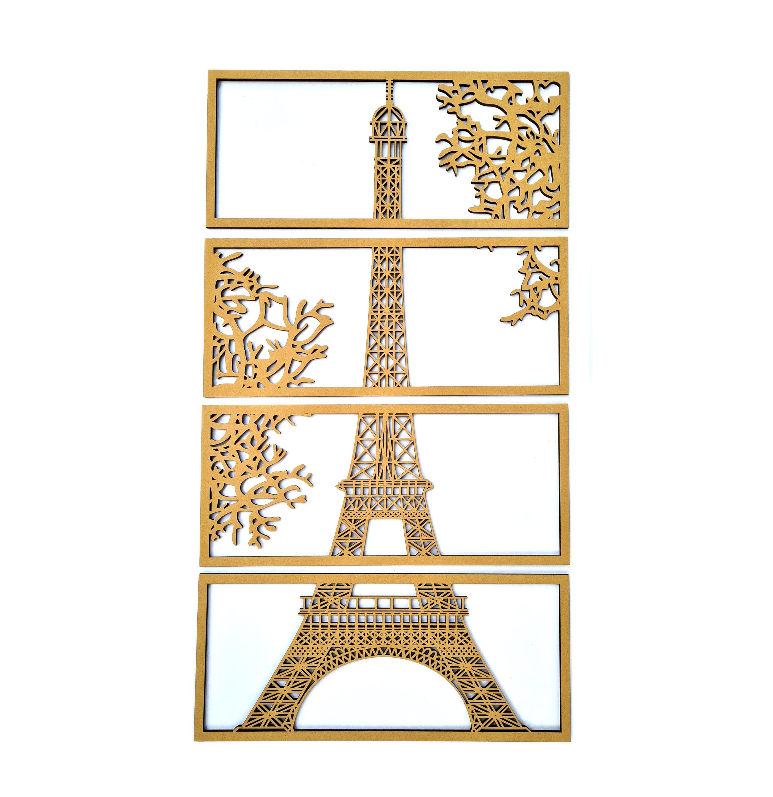 Wood Art 3D Eiffel Tower Sculpture Model in Natural Wood carved and Laser Engraved Cutting for Home Decor Table Desktop