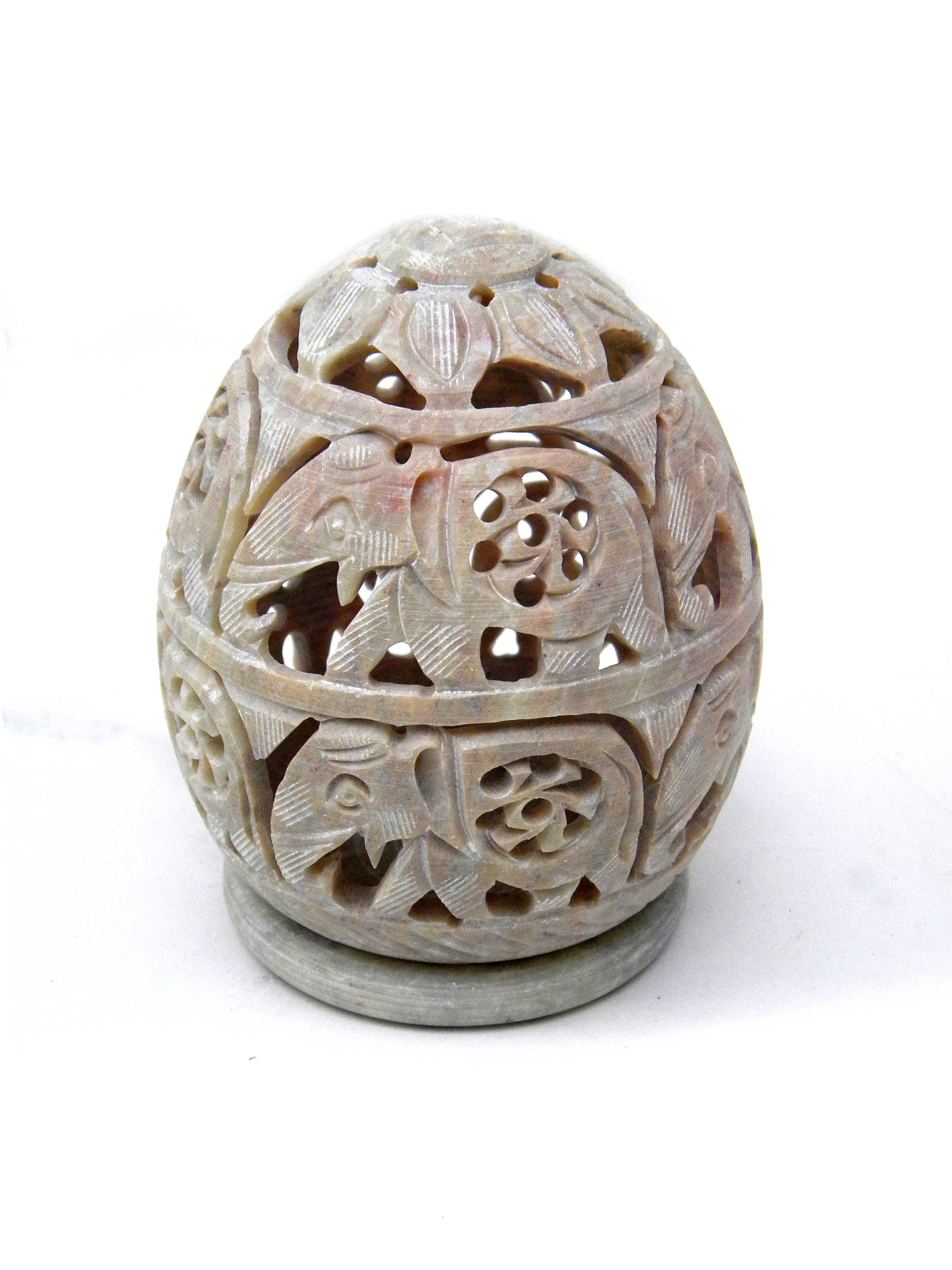 Natural Stone Soapstone Oval Stone Candle Holder Carved carving Holes Design Candle Incense Resin Burner Round with Base Stone