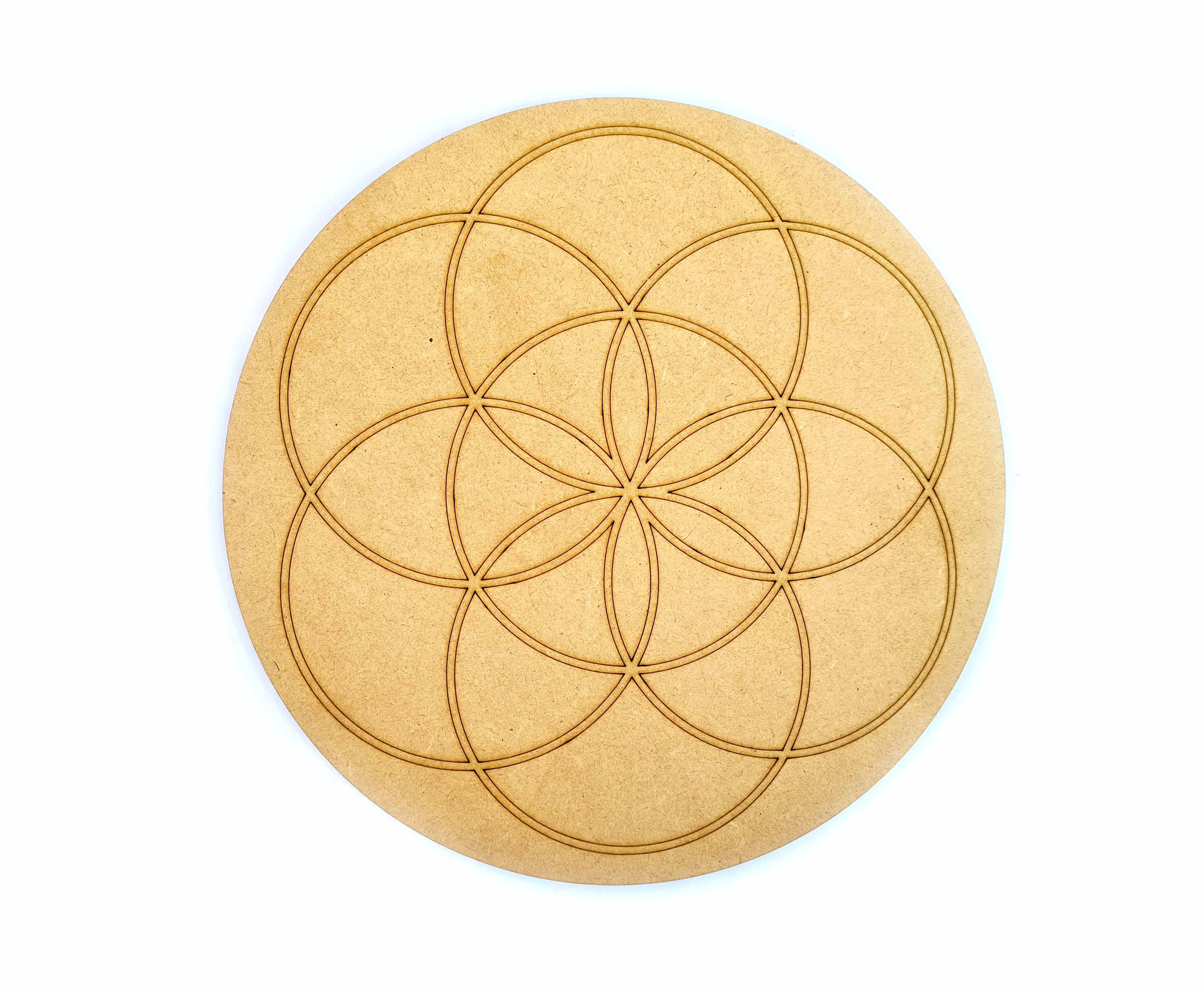 Wooden Flower Of Life Home Decoration Wall Hanging Sacred Geometry Wood Plate Seed Of Life Laser Engraved Laser Cutting Coaster