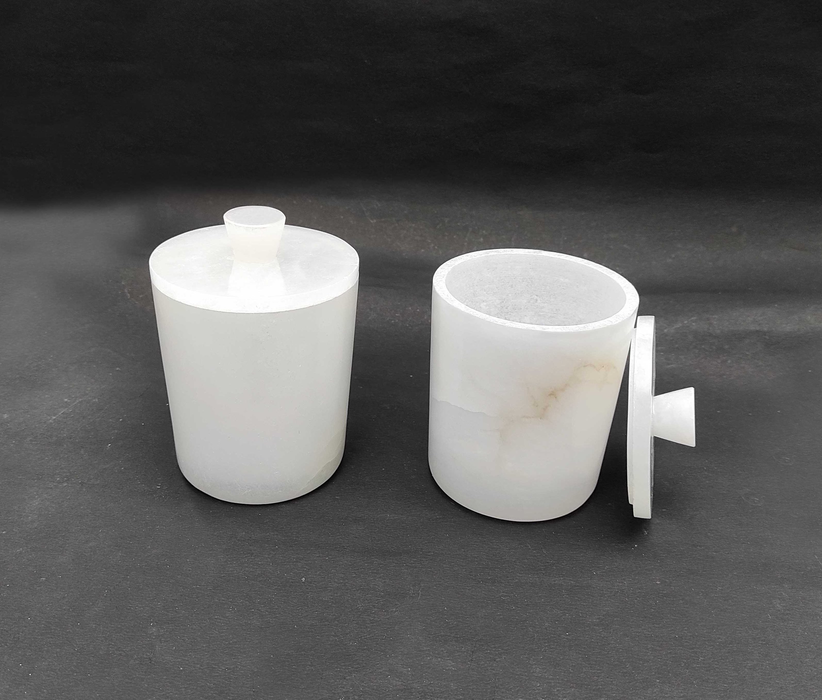 Natural Stone White Alabaster Candle Jar with Lid with Knob Metal Knob Candle Vessel Wax Container Votive Holder with Stone Lid