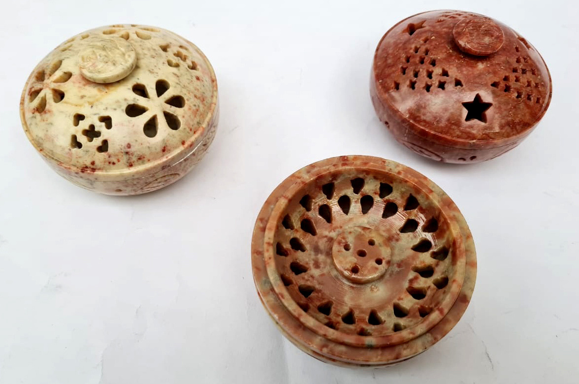 Resin Charcoal Burner  Natural Soapstone Round Flower Shaped Glazed Multipurpose Incense Holder Essence Fragrance Burner