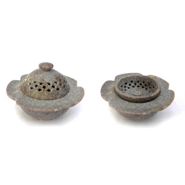 Resin Charcoal Burner  Natural Soapstone Round Flower Shaped Glazed Multipurpose Incense Holder Essence Fragrance Burner