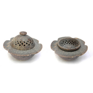 Resin Charcoal Burner  Natural Soapstone Round Flower Shaped Glazed Multipurpose Incense Holder Essence Fragrance Burner