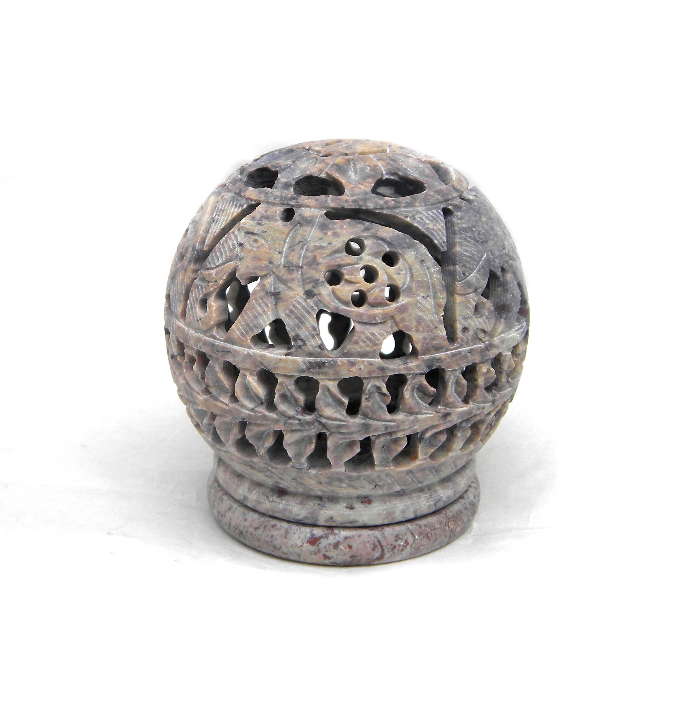 Natural Stone Soapstone Oval Stone Candle Holder Carved carving Holes Design Candle Incense Resin Burner Round with Base Stone