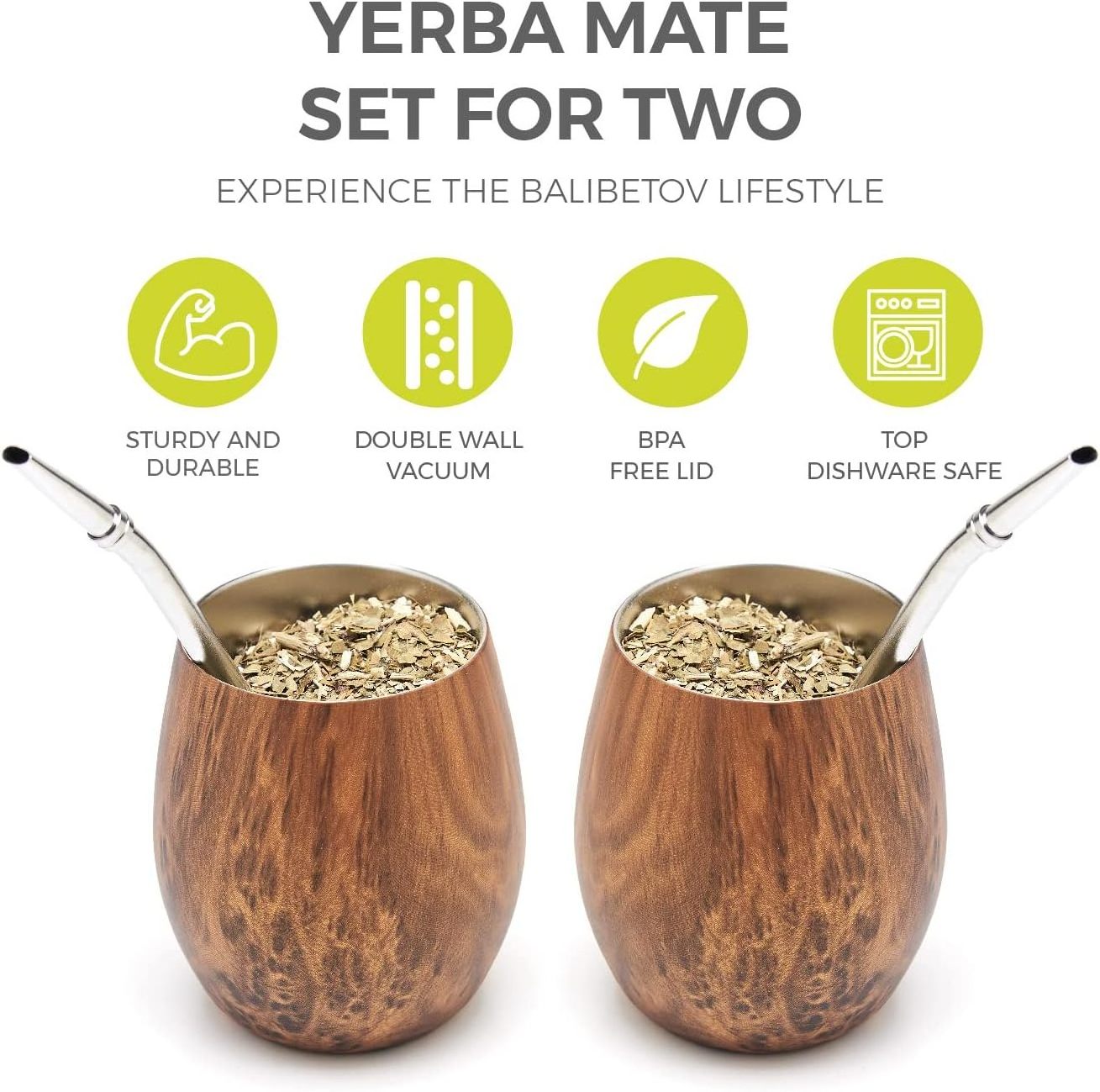 Wholesale 8oz Stainless Steel Double Walled Vacuum Insulated Argentina Balibetov Yerba Mate Tea Cup Set Wooden