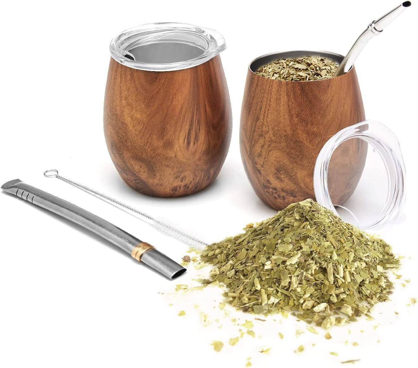 Wholesale 8oz Stainless Steel Double Walled Vacuum Insulated Argentina Balibetov Yerba Mate Tea Cup Set Wooden