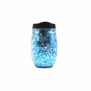 10 Oz Double Wall Acrylic Confetti Insert Elegant Plastic Wine Tumbler Cup With Lid