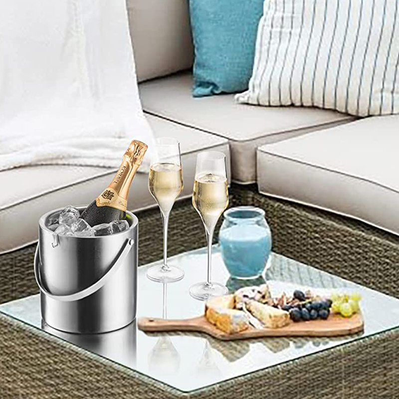 1.4 2 3 L Double Wall Insulated Night Club Bar Large Metal Stainless Steel Beer Wine Champagne Ice Bucket with Lid and Ice Tongs