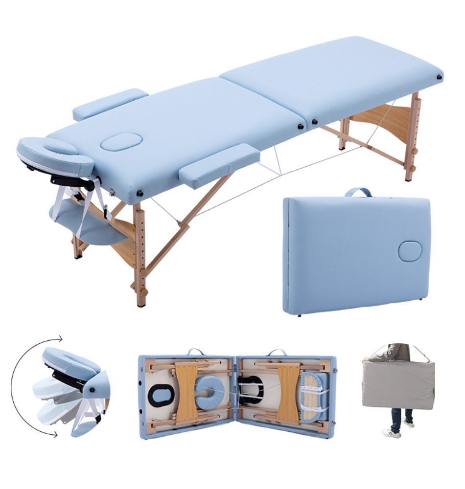 S.W 2 Sections Durable Wooden bed massage spa portable massage table with face hole