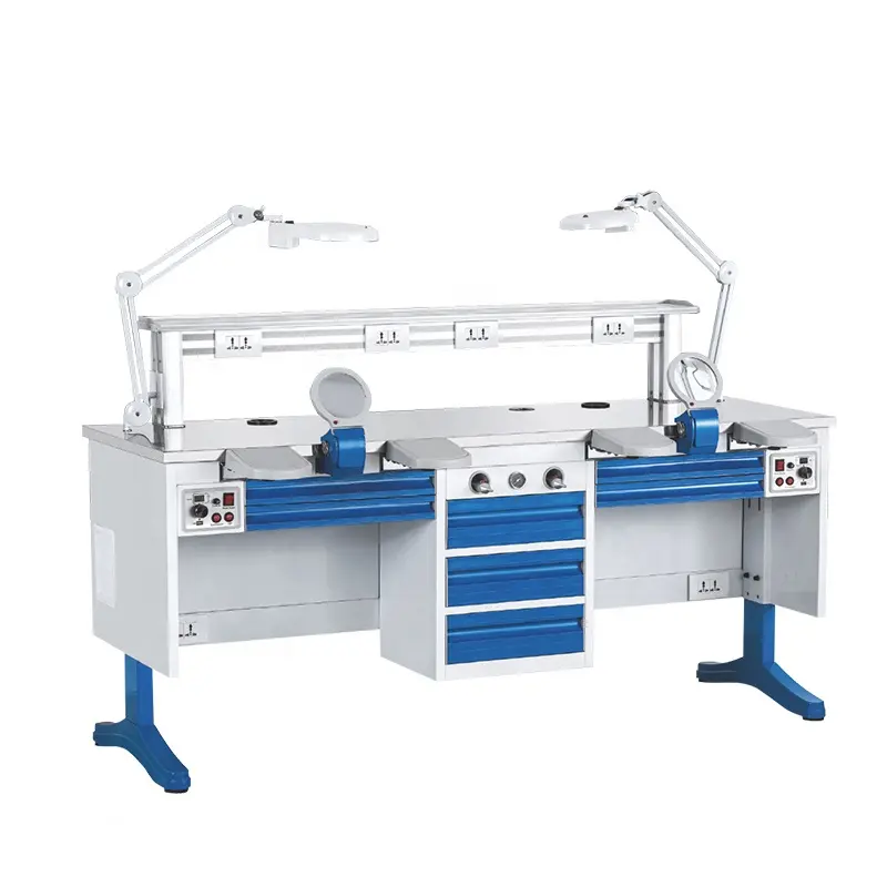 Drawer Steel Wood Double Person Dental Lab Work Table Dental Technician Table With LED Light