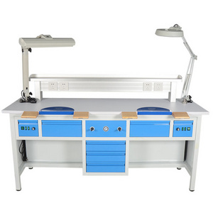 Drawer Steel Wood Double Person Dental Lab Work Table Dental Technician Table With LED Light