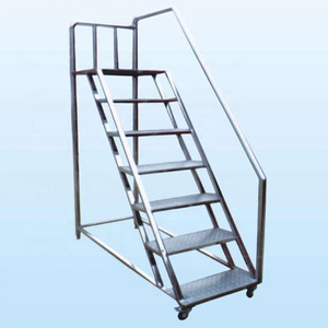 New Arrival Stainless Steel Steps Warehouse Rolling Mobile Platform SUS 201/304 Ladder