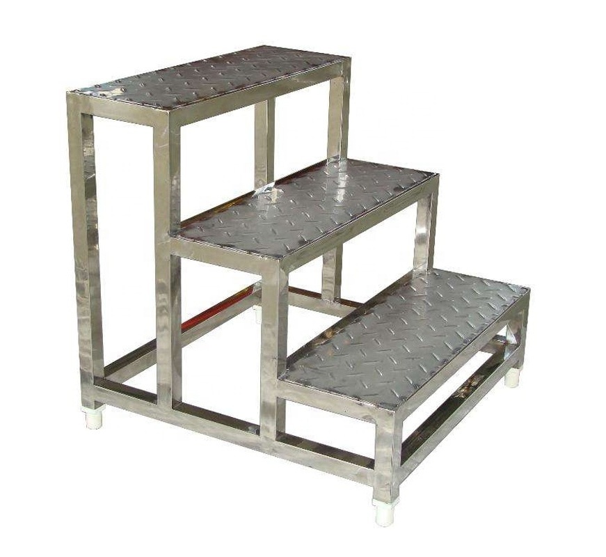 New Arrival Stainless Steel Steps Warehouse Rolling Mobile Platform SUS 201/304 Ladder