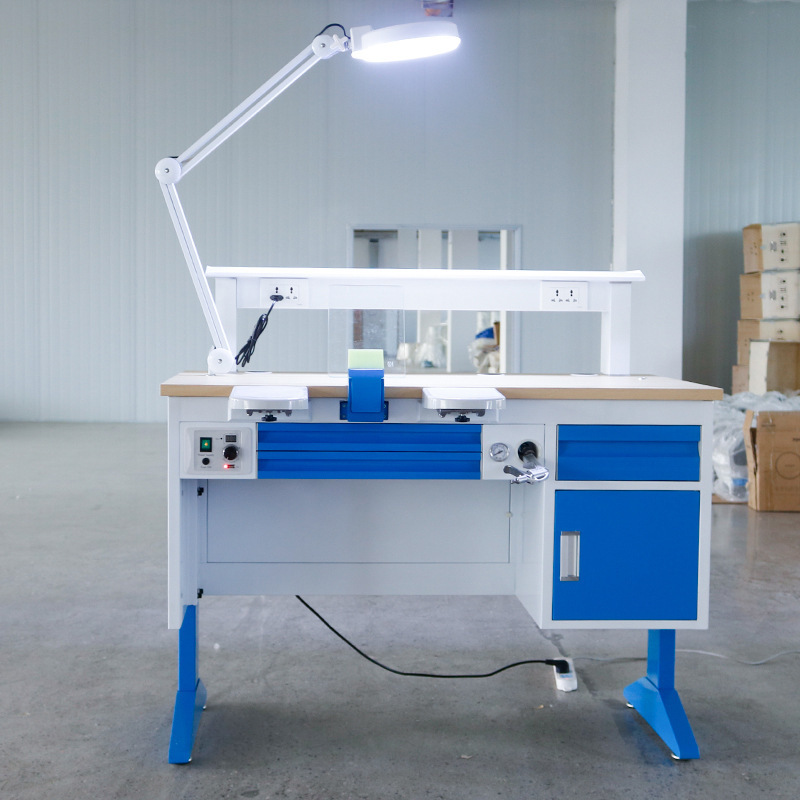 Drawer Steel Wood Double Person Dental Lab Work Table Dental Technician Table With LED Light