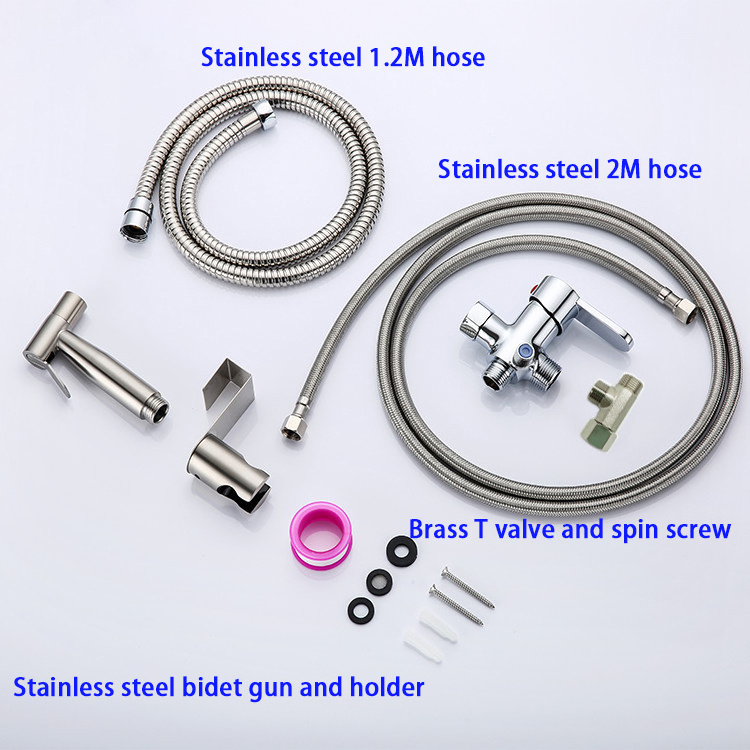 Stainless Steel Brass Hand Held Bidet Sprayer Set Shattaf Toilet Hose Mixer T-Valve Set Cold And Hot Water Bidet