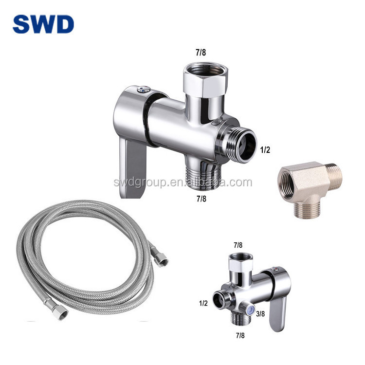 Bathroom T-Adapter Splitter Zinc Brass Body Hand Shower Head Bidet Sprayer Shut-Off Water Flow Control Faucet shower Valve