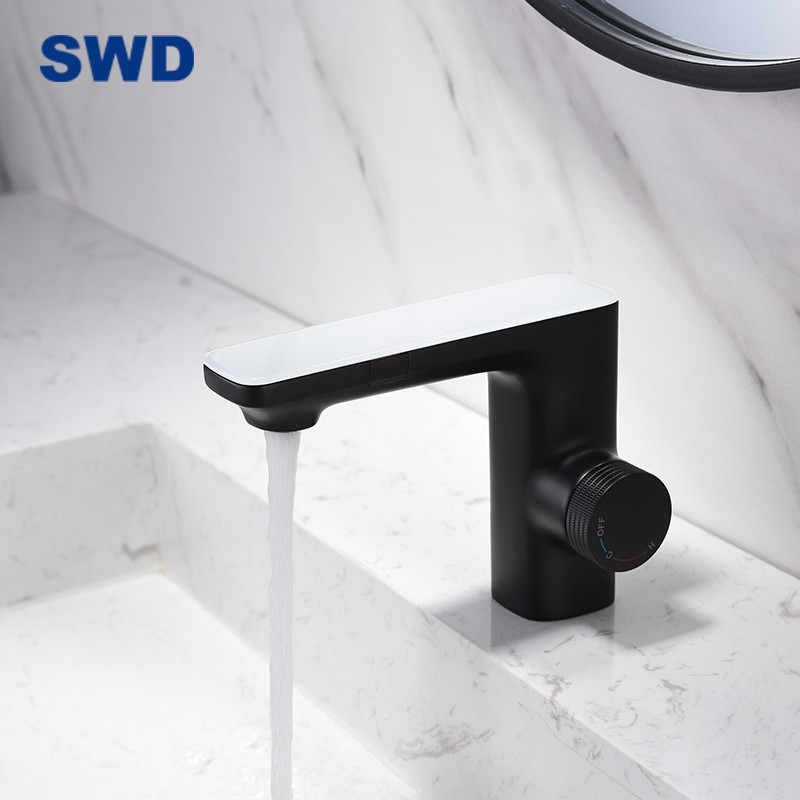 Black Brass Water Sensor Led Faucet Tap Automatic Wash Basin Faucet Water Tap Touchless Bathroom Sink Washbasin Mixer Faucet