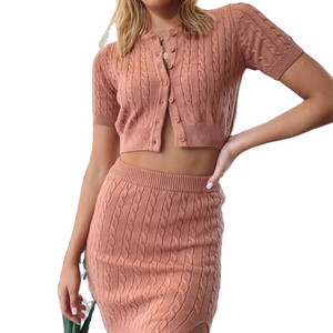 YT Knit Dress Wrap Hip Skirt Ins Casual Short Sleeve Crew Neck Loose Cotton Women Knit Dress 2 piece set