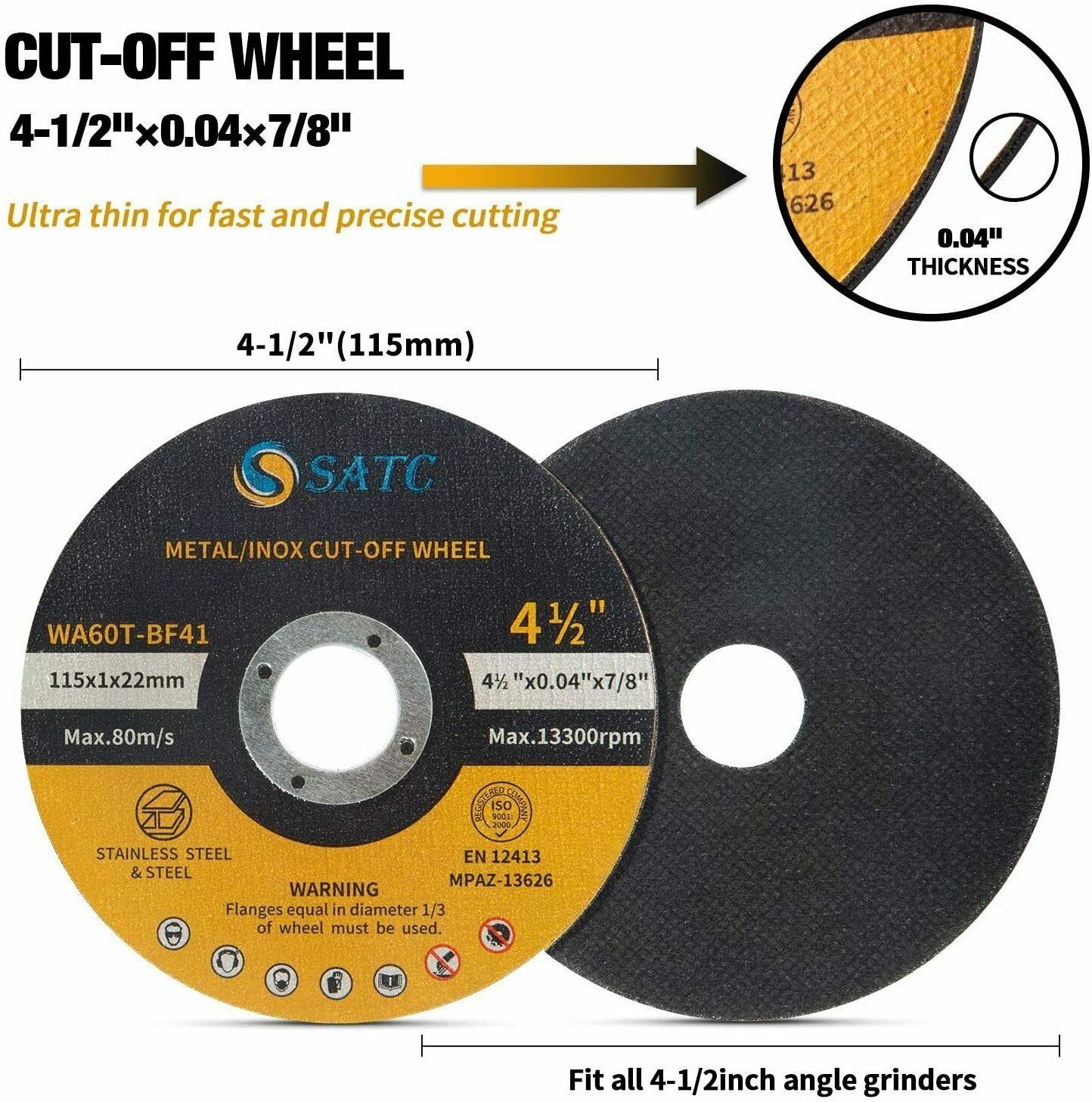 SATC 25Pack Cut Off Wheels 4-1/2 Metal Stainless Steel Cutting Disc for Angle Grinder