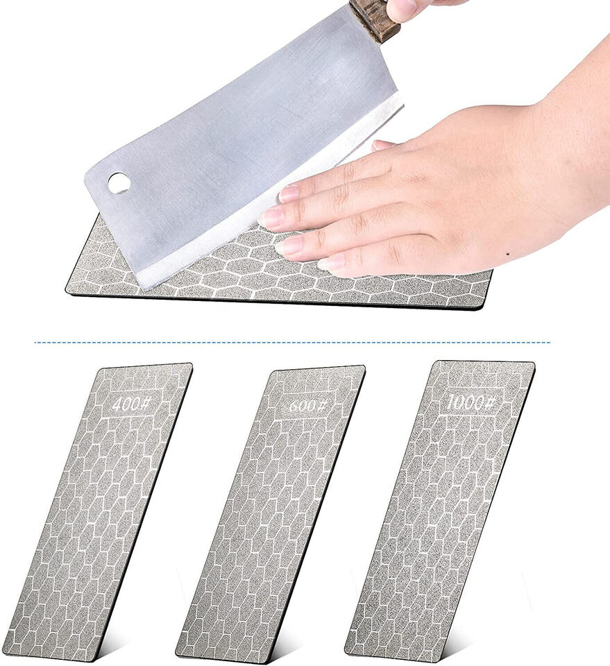 3PCS Diamond Knife Sharpener Plate Set 400/600/1000 Grit Honing Bench Stone Kit Abrasive Tools for Knife Sharpening