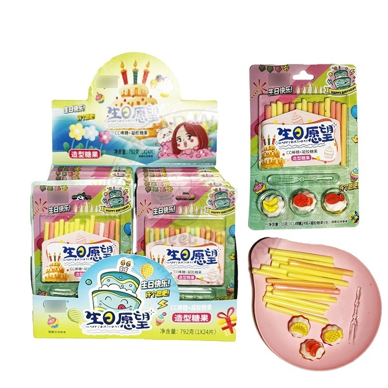 Birthday candy cc stick powder candy with fruit shaped candy