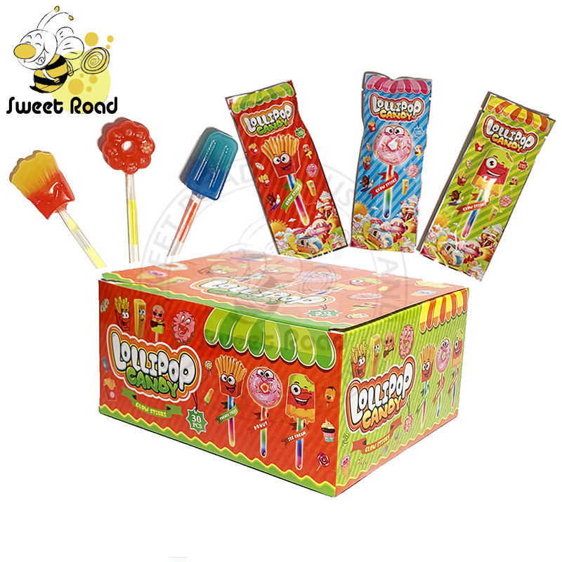 Halal Fruit Flavored 3 In 1 Lolly Light Glow Stick Lollipop Hard Candy Glow Stick Lollipop