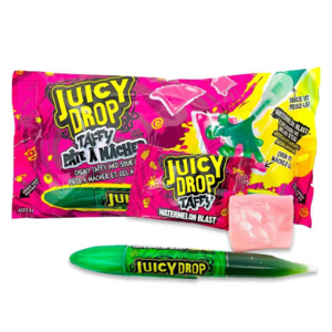 Juicy drop chewy watermelon taffy candy with sour jel