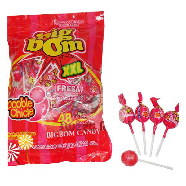 Hot Sell  Bigbom Strawberry Lollipop with Bubble gum