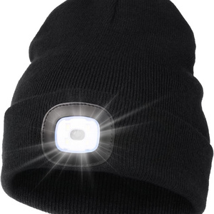 Shipping Fast USB Rechargeable LED Beanie Hands Free Headlamp Unisex Cap Winter Knitted Night Lighted Hat Flashlight Women Men G