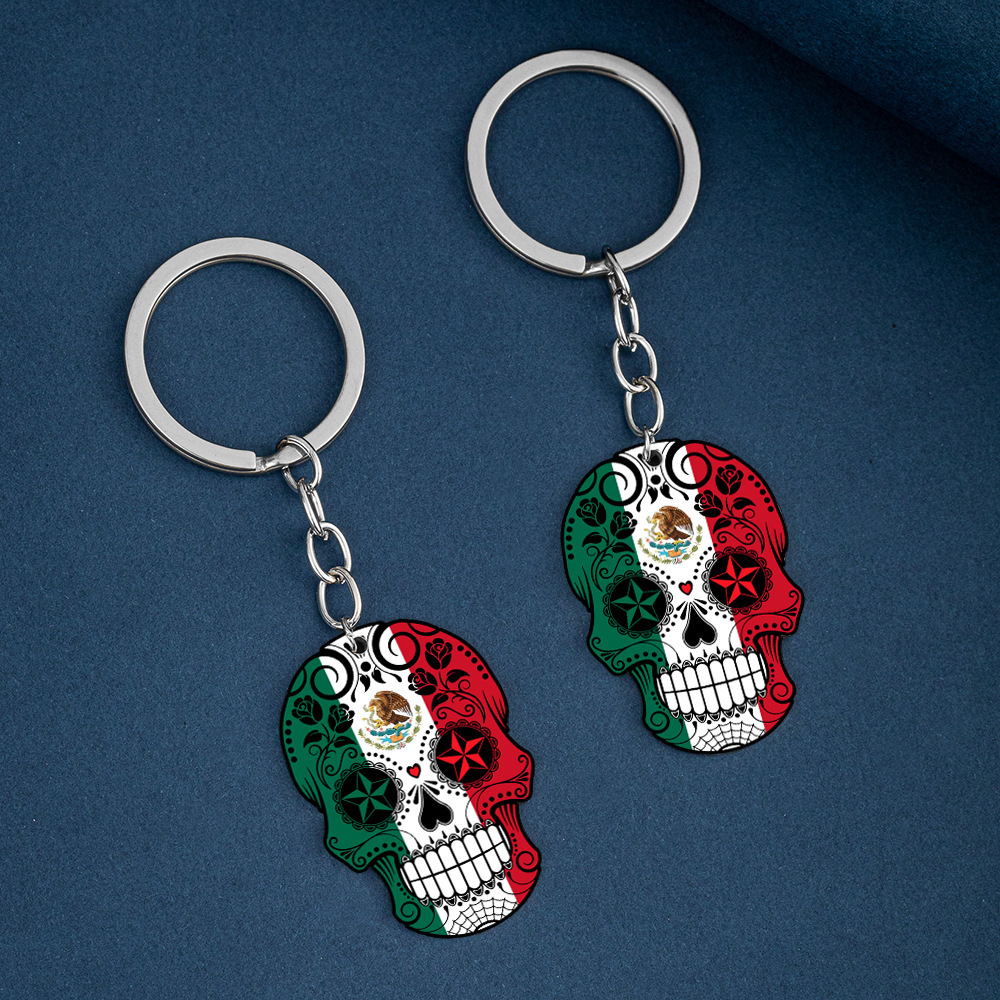 China Supplier Wholesale Custom Mexico Halloween Shape Souvenir Made Enamel Round Shapesd Metal Key Ring