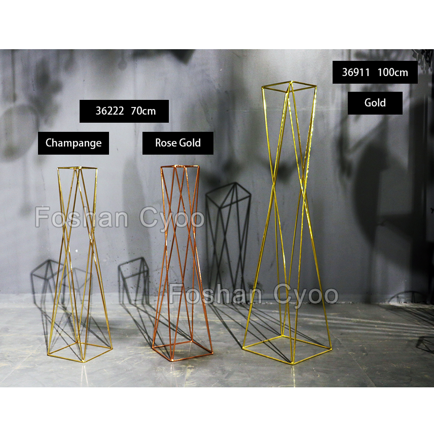 Plating X shape iron metal wholesale flower stand wedding centerpiece for event walkway table decoration