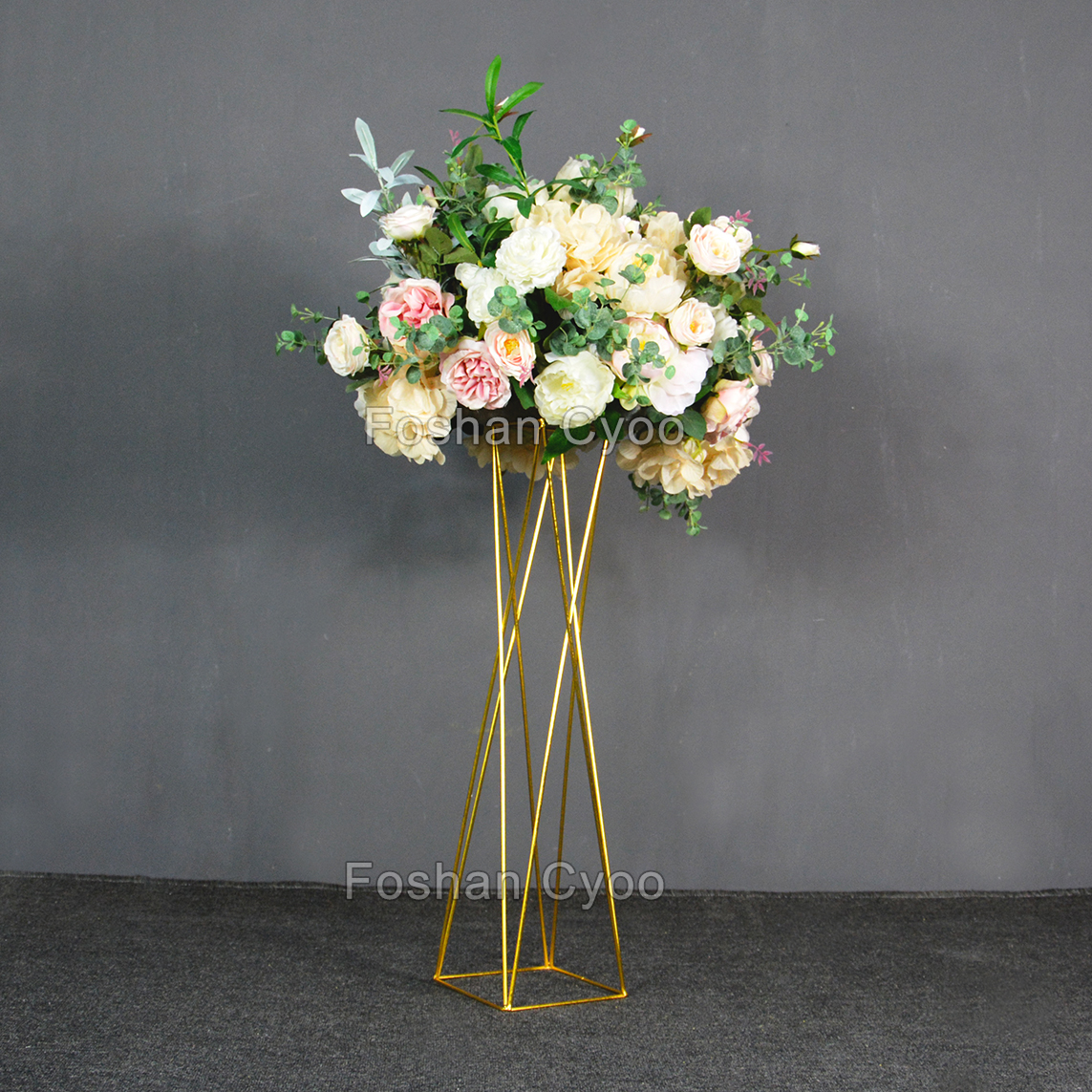 Plating X shape iron metal wholesale flower stand wedding centerpiece for event walkway table decoration