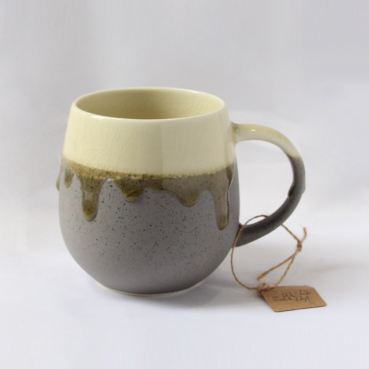 Popular design crackle glaze stoneware coffee mug with unglazed speckled bottom reactive funny mug for promo