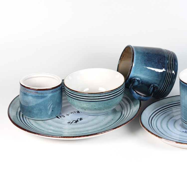 antique crockery rustic stone dinner sets  Color Green Blue Black Reactive Glazed Ceramic Stoneware Dinnerware Sets