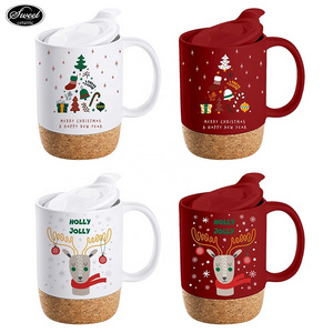 Wholesale 14 OZ Cork Base Stoneware Matte Custom Design Mother's day/ Valentine's Day Christmas Ceramic Coffee Mug With PP Lid