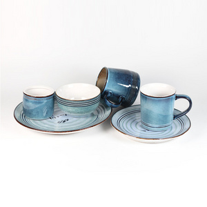 antique crockery rustic stone dinner sets  Color Green Blue Black Reactive Glazed Ceramic Stoneware Dinnerware Sets