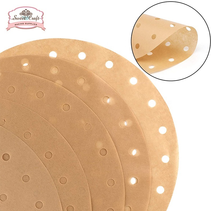 Non stick Parchment Baking Dim Sum Paper Round Steaming Perforated Steamer Paper Air Fryer Natural Parchment Paper Liners