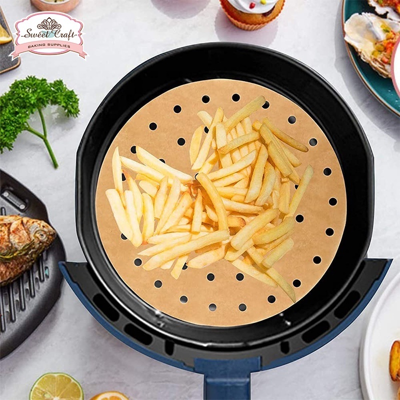 Non stick Parchment Baking Dim Sum Paper Round Steaming Perforated Steamer Paper Air Fryer Natural Parchment Paper Liners