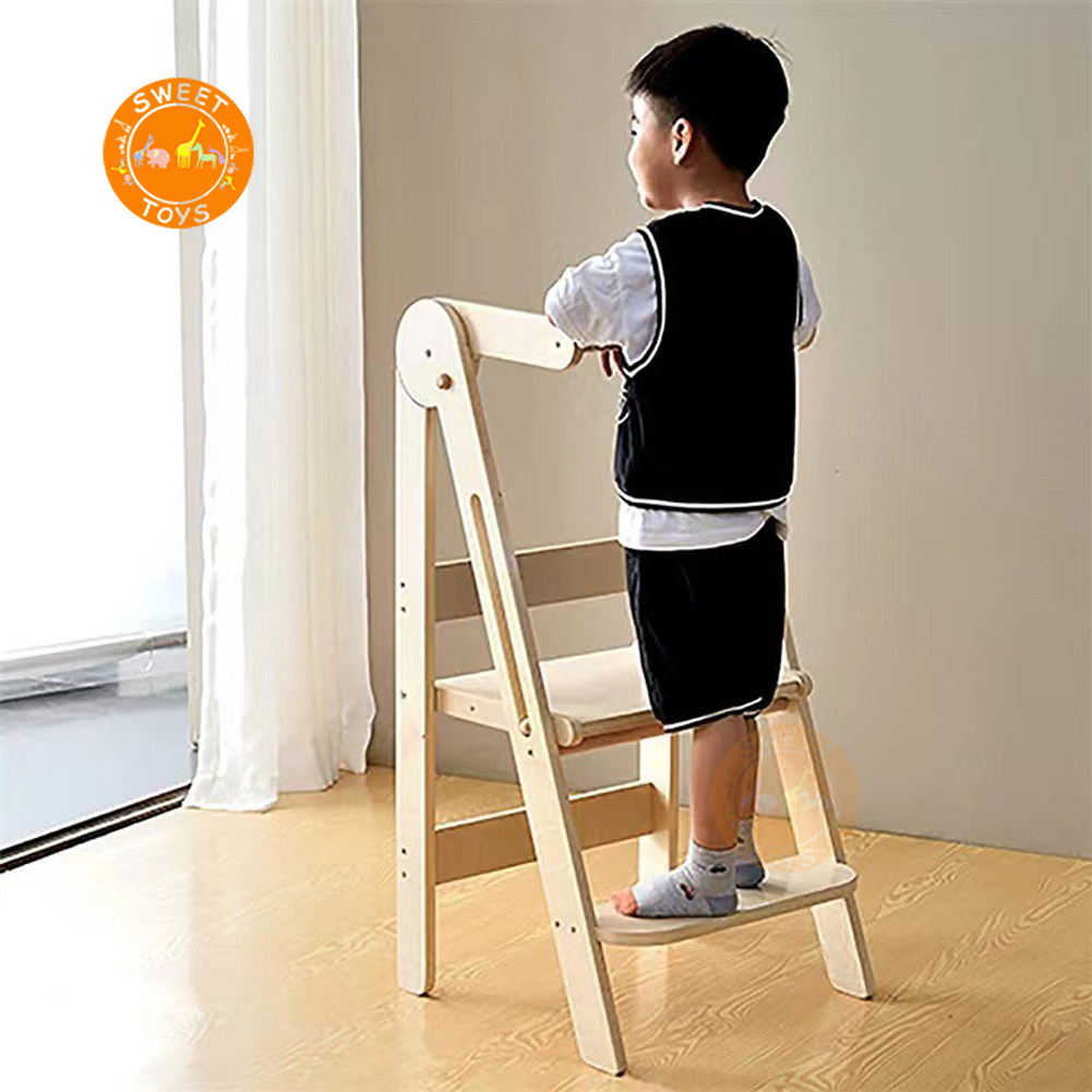 Wooden Standing Step Ladder Kids Wooden Kitchen Helper Tower  Baby Learning Tower